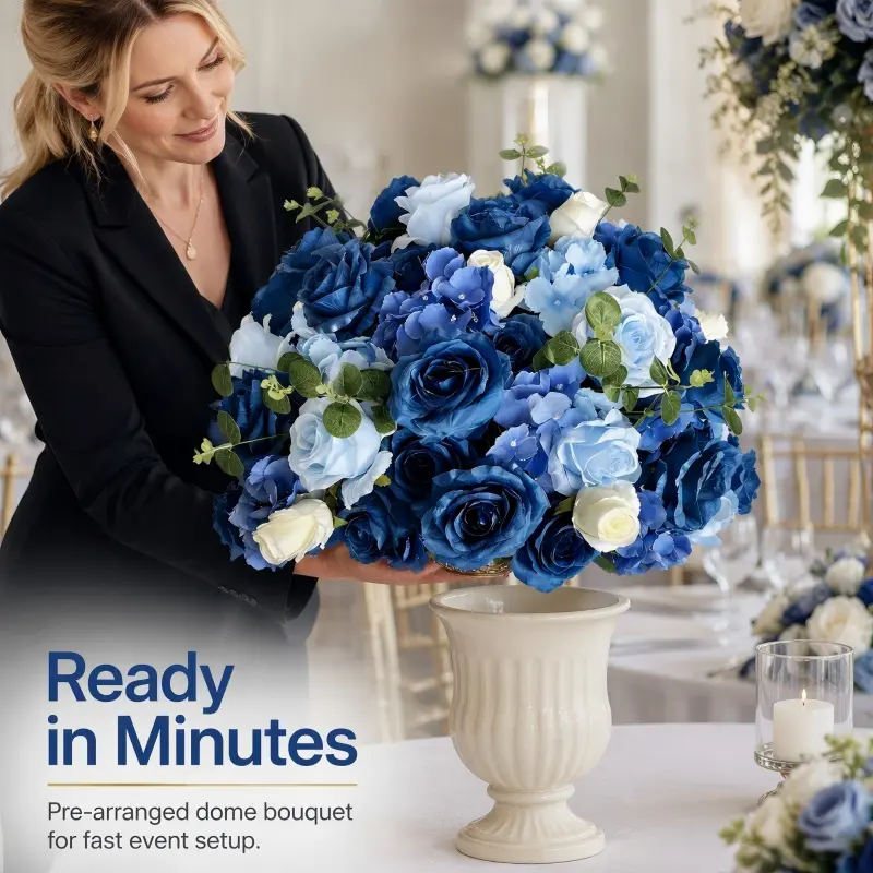 Blue Silk Flower Ball – Artificial Floral Centerpiece for Weddings & Events