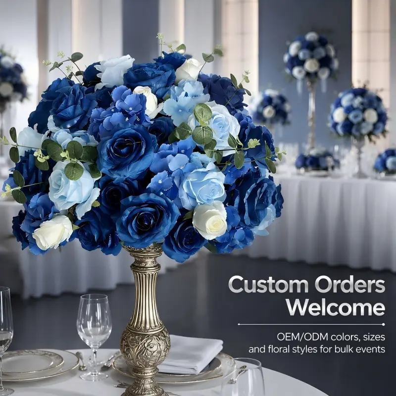 Blue Silk Flower Ball – Artificial Floral Centerpiece for Weddings & Events