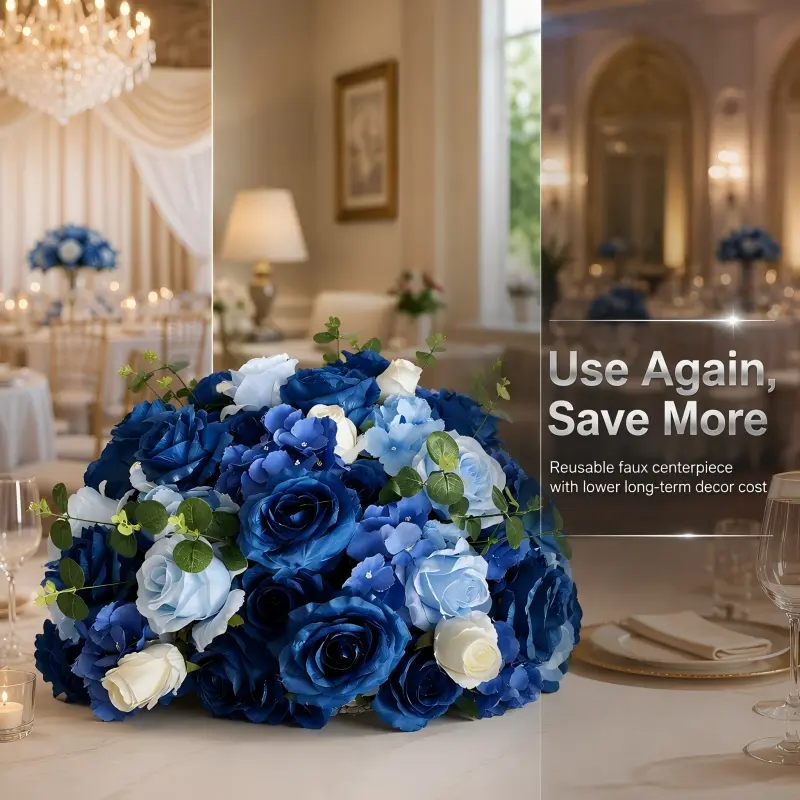 Blue Silk Flower Ball – Artificial Floral Centerpiece for Weddings & Events