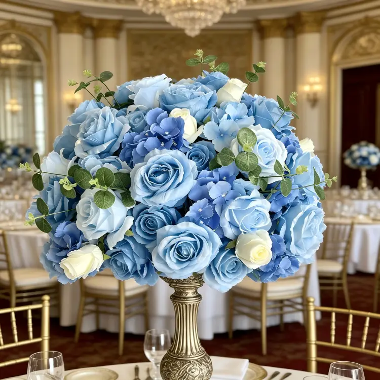 blue-silk-flower-ball-wedding-centerpiece