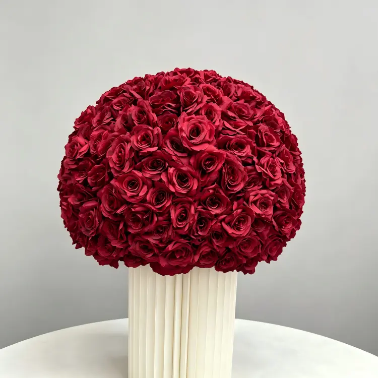 burgundy-rose-flower-ball-wedding-centerpiece
