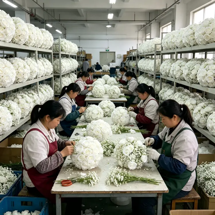 artificial-white-flower-factory-production