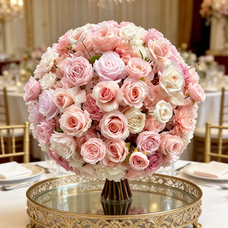 pink-rose-flower-ball-centerpiece-wedding