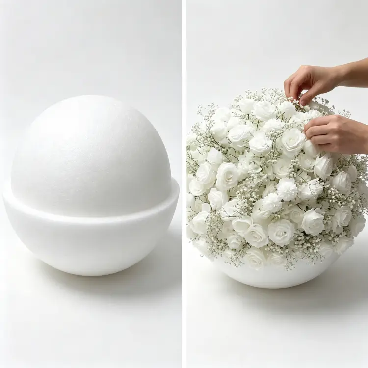 White Artificial Flower Ball Bottom Structure and Hidden Hook Hanging Mechanism