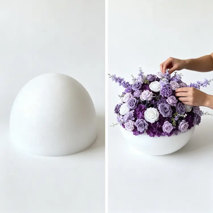 Purple Artificial Flower Ball Bottom Structure and Hidden Hook Hanging Mechanism