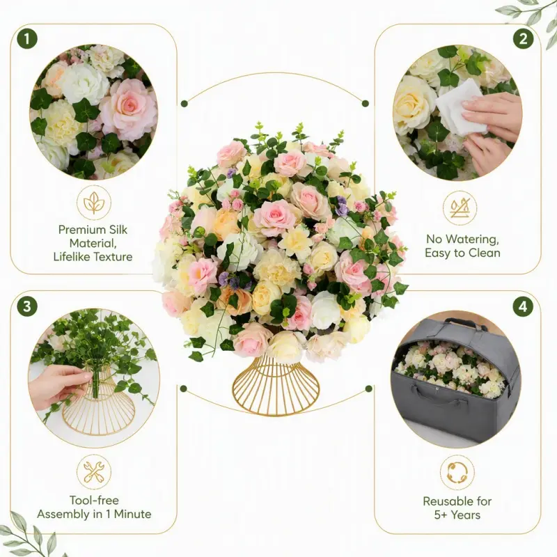 Silk Flower Ball – Artificial Silk Rose Flower Ball Centerpiece