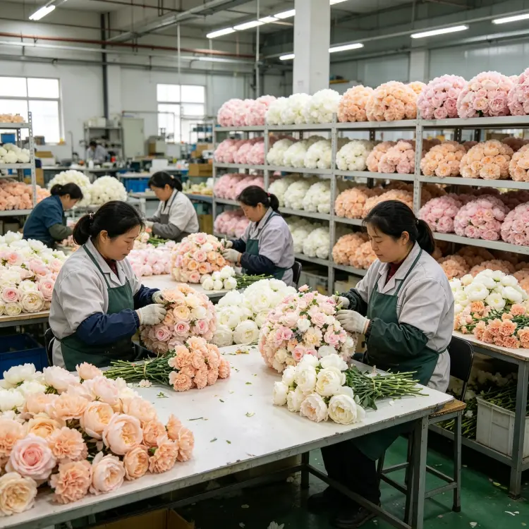 Artificial Flower Factory Production Line Workers Handmade Assembly Workshop