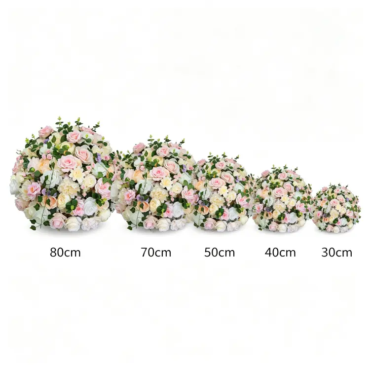 Blush Champagne Artificial Flower Ball Size Comparison 30cm 40cm 50cm 60cm 70cm 80cm Diameter