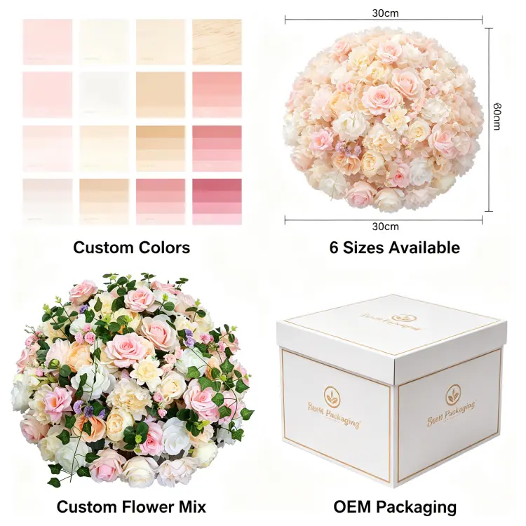 Custom Blush Champagne Artificial Flower Ball Color Size and OEM Design Options