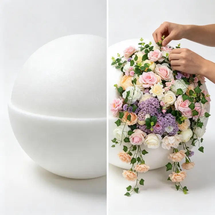 Blush Champagne Artificial Flower Ball Bottom Structure and Hidden Hook Hanging Mechanism