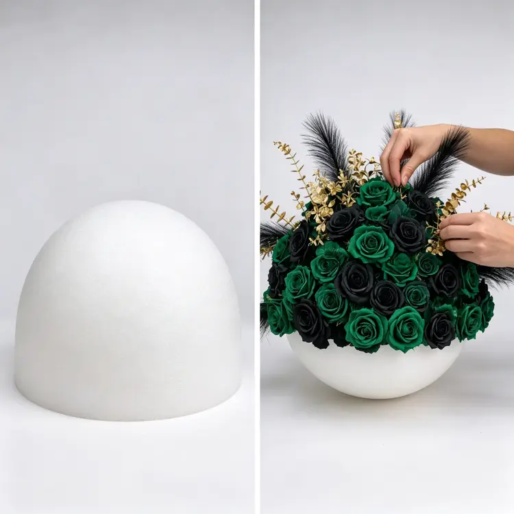Emerald Black Gold Artificial Flower Ball Bottom Structure and Hidden Hook Hanging Mechanism