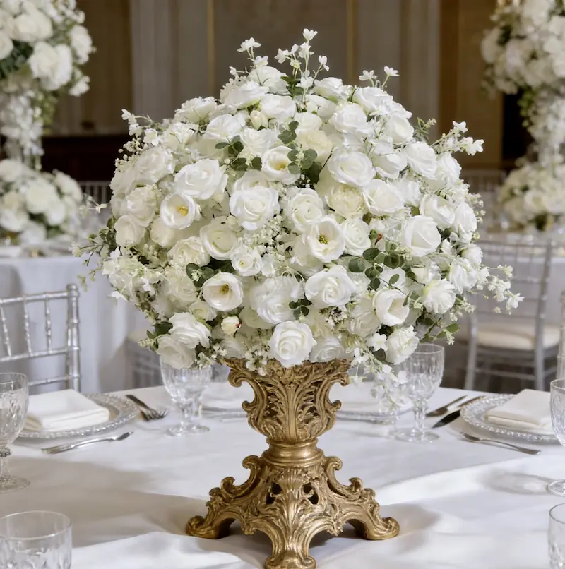 white rose flower ball wedding centerpiece