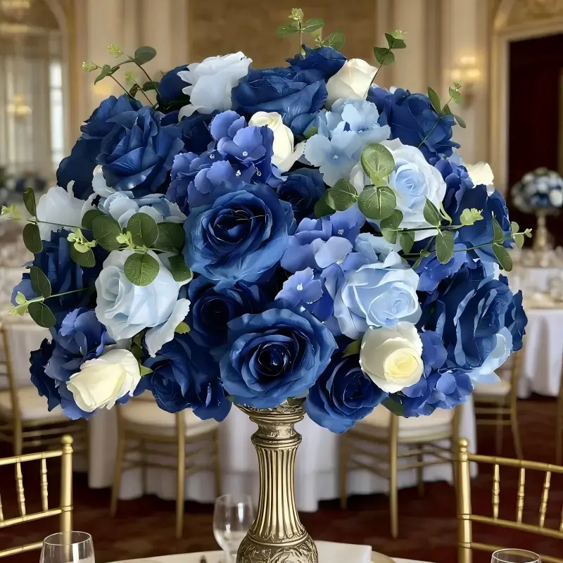 blue silk flower ball centerpiece