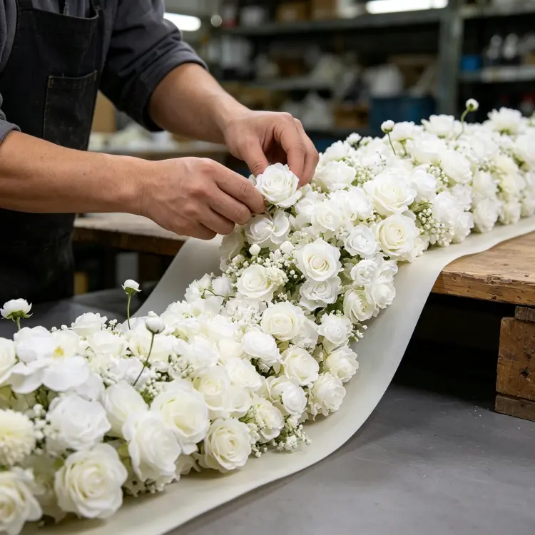 Artisan Handcrafting Artificial Flower Runner Detail Process Handmade Quality Control