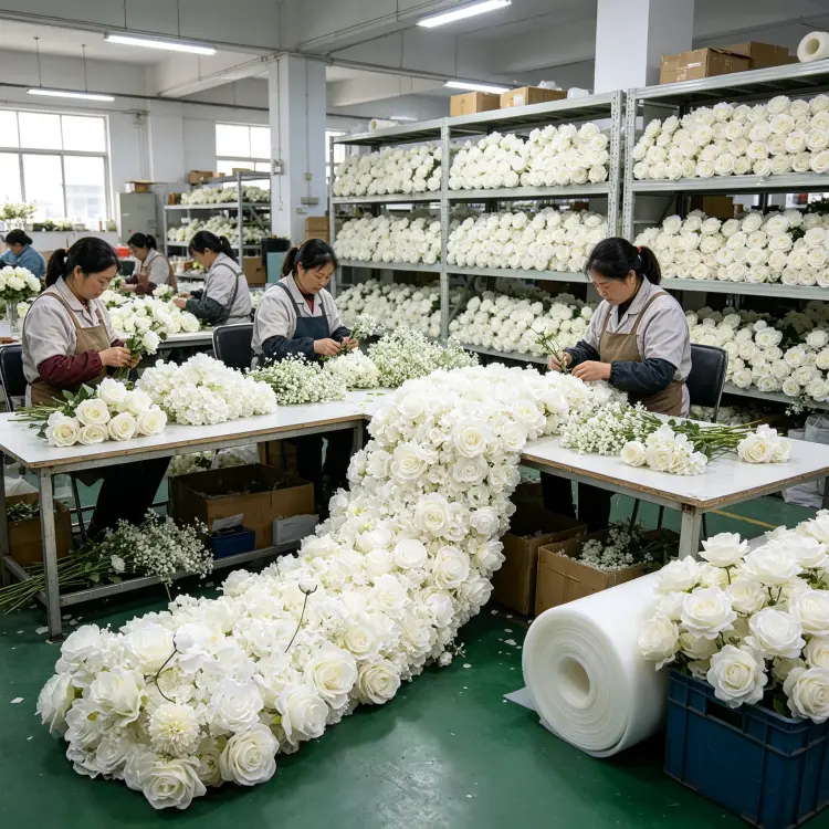Artificial Flower Factory Production Line Workers Handmade Assembly Workshop for Flower Runners
