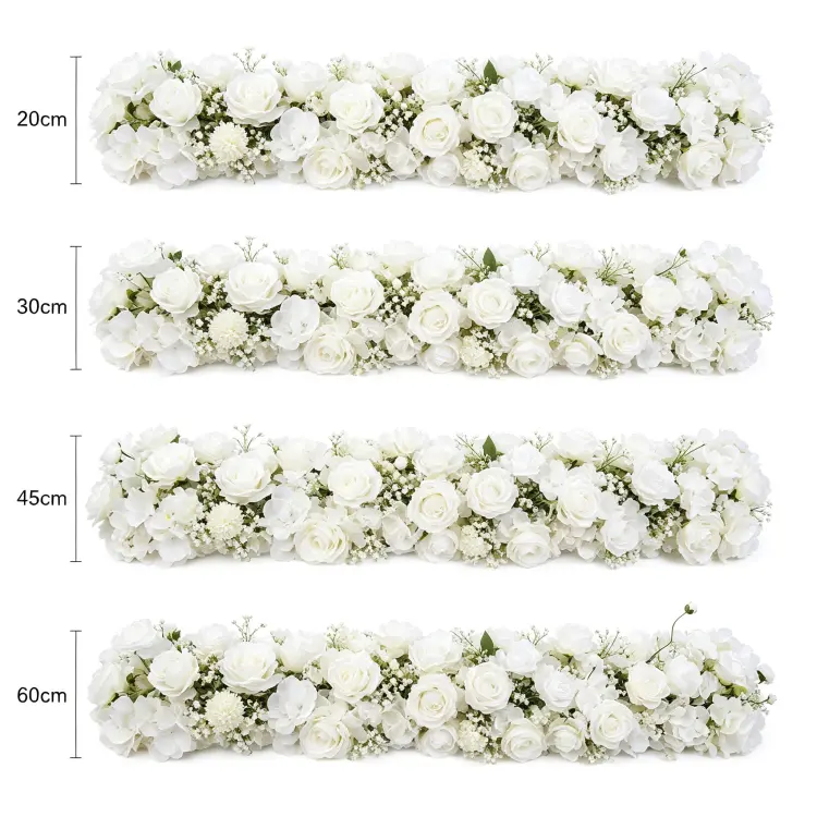 White Artificial Flower Runner Width Comparison 20cm 30cm 45cm 60cm Size Guide