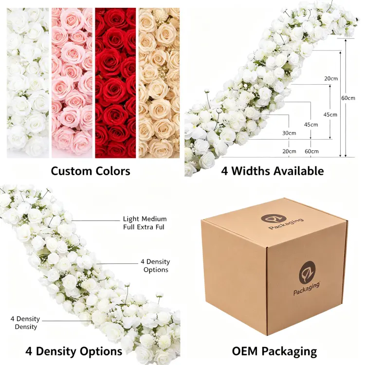 Custom Artificial Flower Runner Color Width Density and OEM Design Options for Wholesale