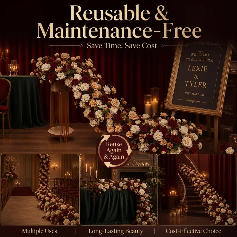 Rustic Flower Runner – Champagne & Cream Artificial Flower Runner for Rustic Weddings