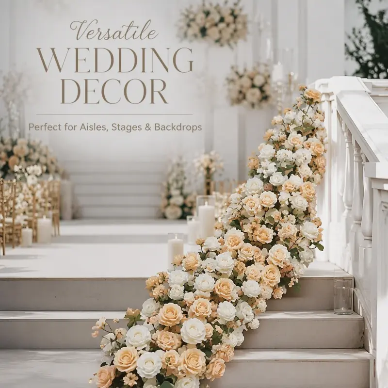 Rustic Flower Runner – Champagne & Cream Artificial Flower Runner for Rustic Weddings