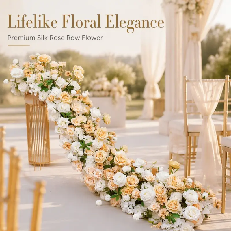 Rustic Flower Runner – Champagne & Cream Artificial Flower Runner for Rustic Weddings