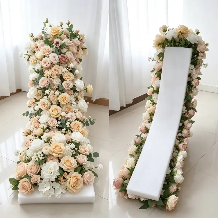 Champagne Artificial Flower Runner Backing Structure Hidden Attachment Points and Rolled Storage Form