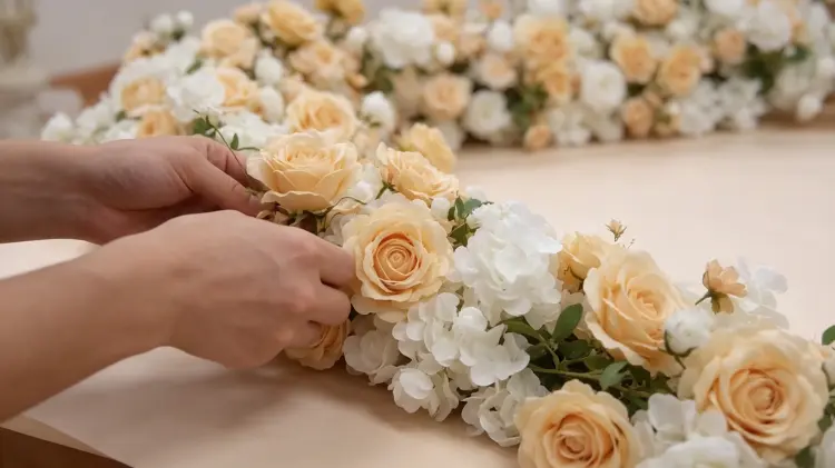 Artisan Handcrafting Artificial Flower Runner Detail Process Handmade Quality Control