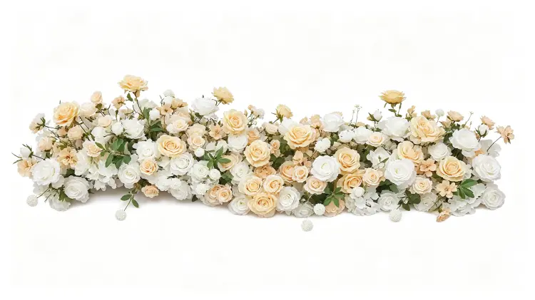 Champagne Cream Rustic Flower Runner Front View Full Length Flat Lay on White Background