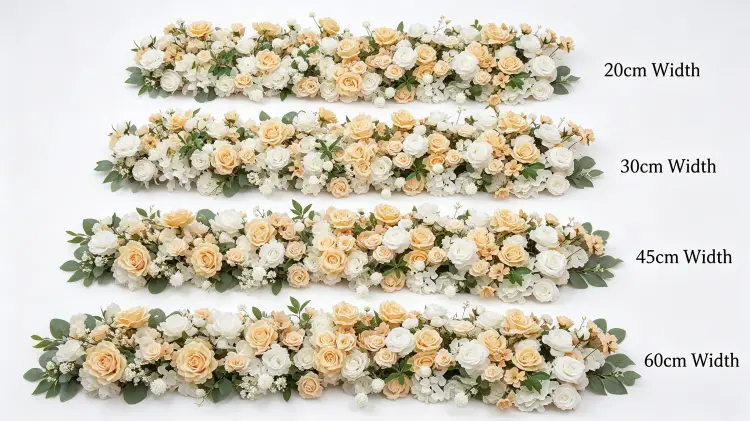 Champagne Rustic Artificial Flower Runner Width Comparison 20cm 30cm 45cm 60cm Size Guide