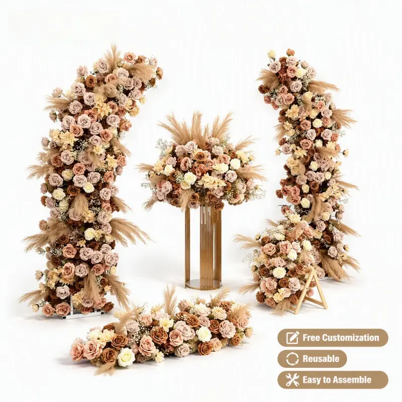 Boho Flower Runner – Dusty Rose & Caramel Pampas Grass Artificial Flower Runner