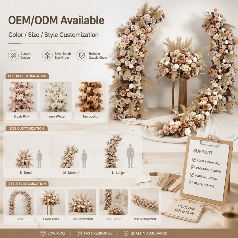 Boho Flower Runner – Dusty Rose & Caramel Pampas Grass Artificial Flower Runner