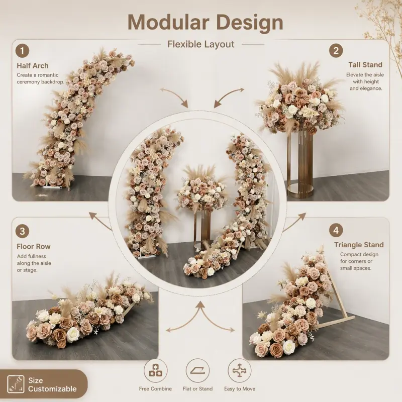 Boho Flower Runner – Dusty Rose & Caramel Pampas Grass Artificial Flower Runner
