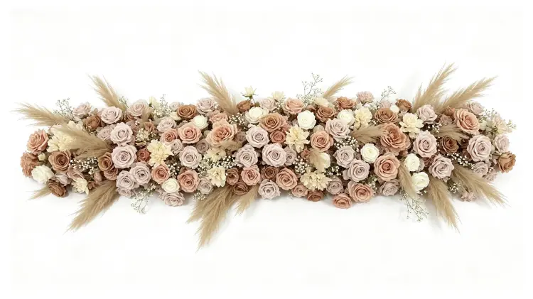 Dusty Rose Boho Flower Runner Front View Full Length Flat Lay on White Background