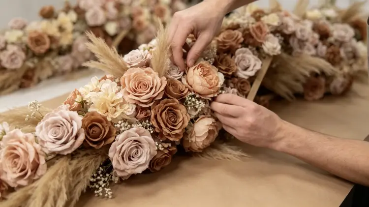 Artisan Handcrafting Artificial Flower Runner Detail Process Handmade Quality Control