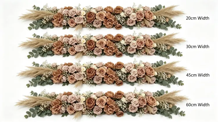 Dusty Rose Boho Artificial Flower Runner Width Comparison 20cm 30cm 45cm 60cm Size Guide