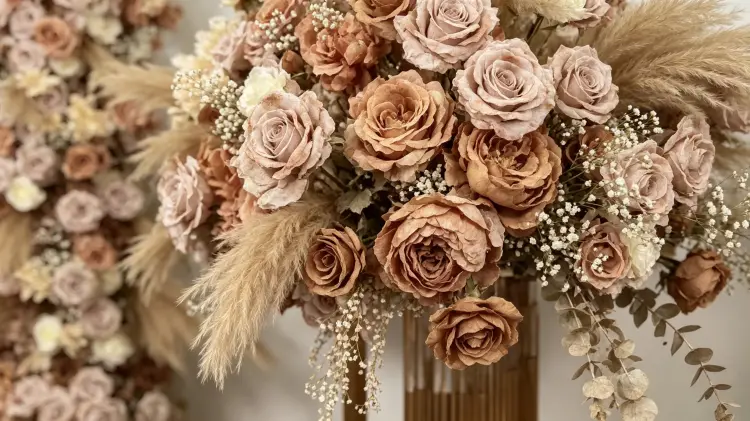 Close-up Detail of Dusty Rose Caramel Pampas Grass Artificial Flower Garland