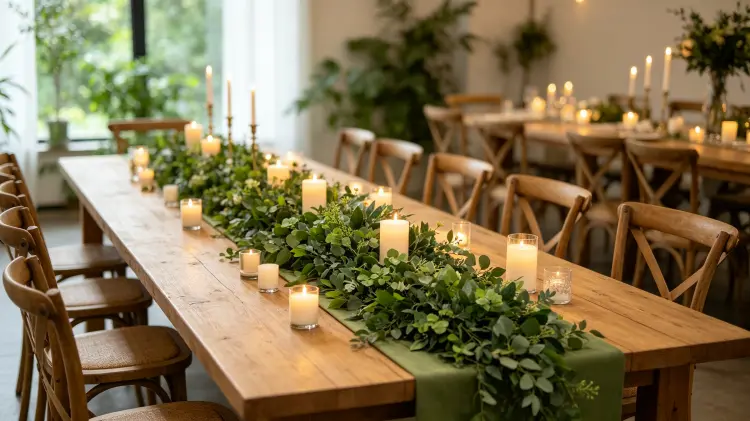 Greenery Eucalyptus Flower Runner on Botanical Wedding Table Minimalist Decor