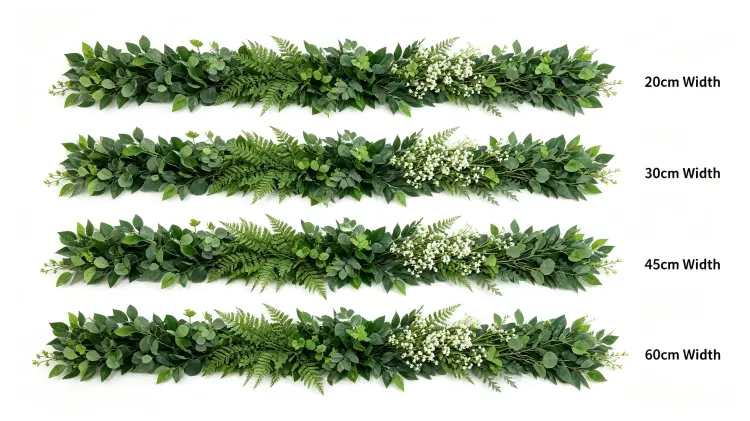 Greenery Eucalyptus Artificial Flower Runner Width Comparison 20cm 30cm 45cm 60cm Size Guide