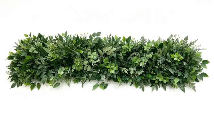 Greenery Eucalyptus Flower Runner Front View Full Length Flat Lay on White Background