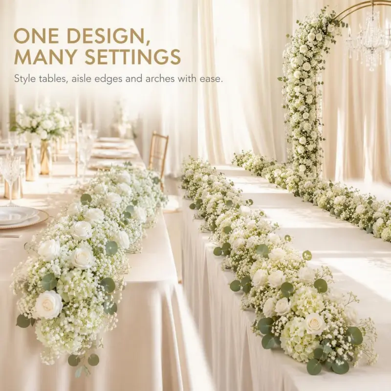 Baby's Breath Flower Runner – White Rose & Gypsophila Artificial Aisle Runner
