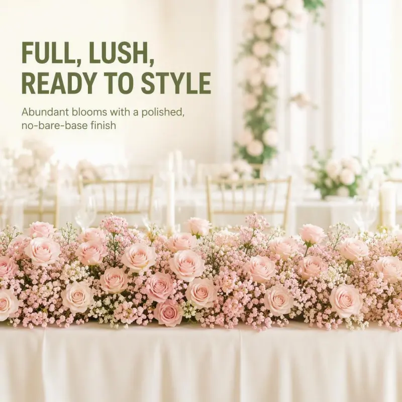 Baby's Breath Flower Runner – White Rose & Gypsophila Artificial Aisle Runner