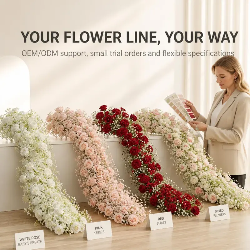 Baby's Breath Flower Runner – White Rose & Gypsophila Artificial Aisle Runner