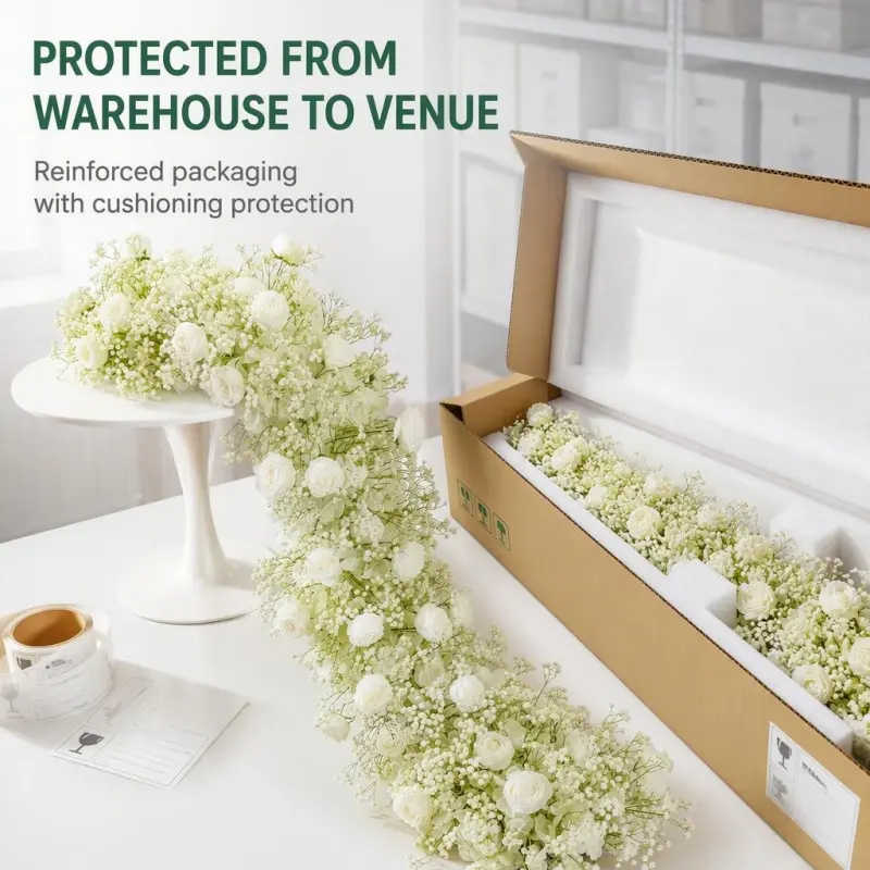 Baby's Breath Flower Runner – White Rose & Gypsophila Artificial Aisle Runner