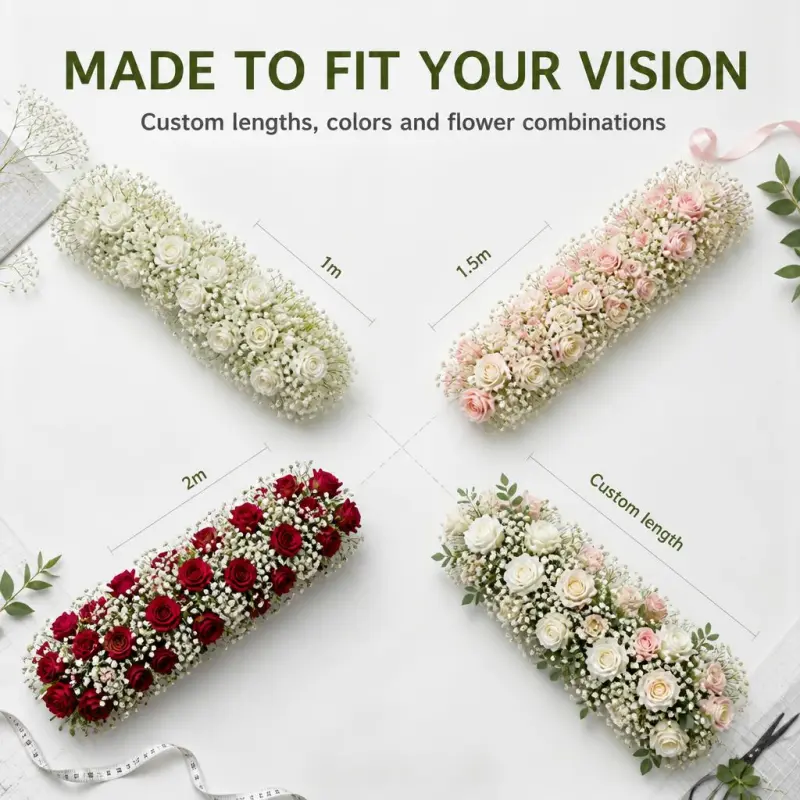 Baby's Breath Flower Runner – White Rose & Gypsophila Artificial Aisle Runner