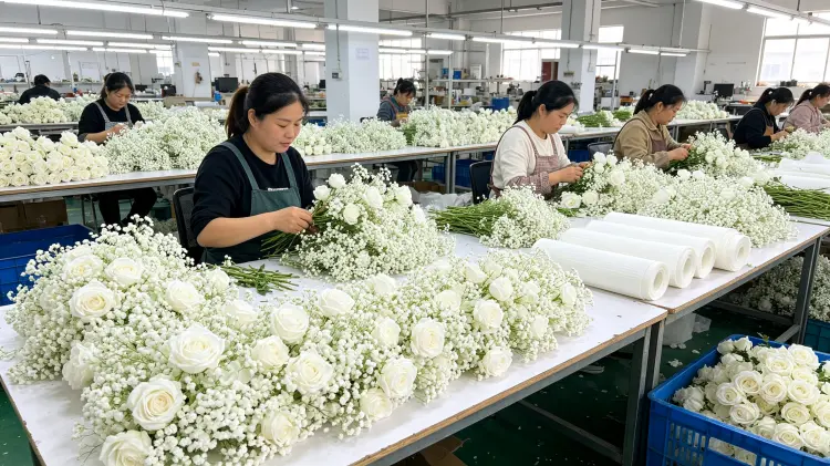 Artificial Flower Factory Production Line Workers Handmade Assembly Workshop for Flower Runners