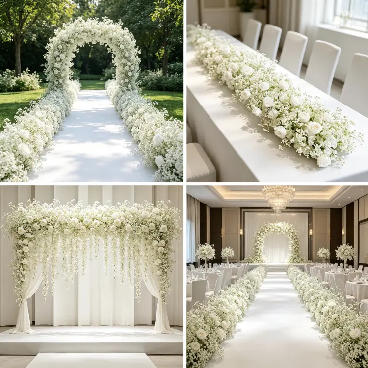Baby's Breath Artificial Flower Runner in Multiple Romantic Wedding Settings Aisle Banquet Garden Ceremony