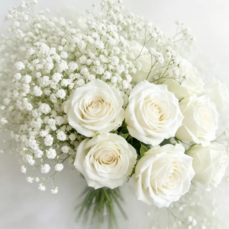 Close-up Detail of Baby's Breath Gypsophila White Rose Artificial Flower Garland