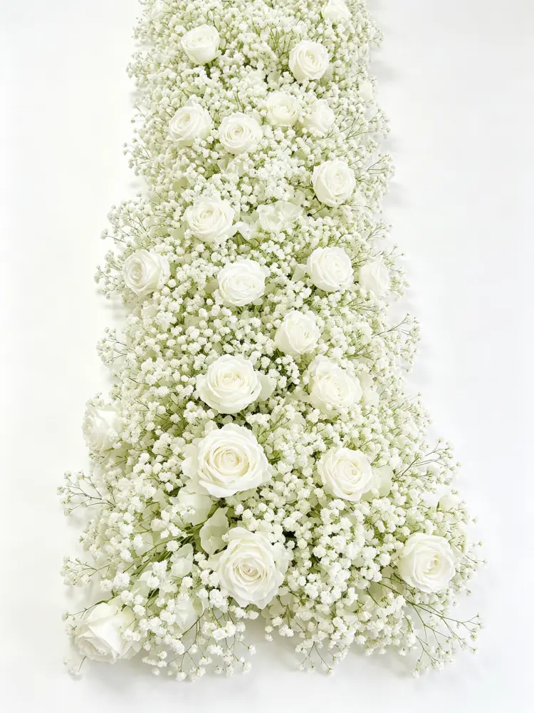 Baby's Breath Flower Runner Front View Full Length Flat Lay on White Background