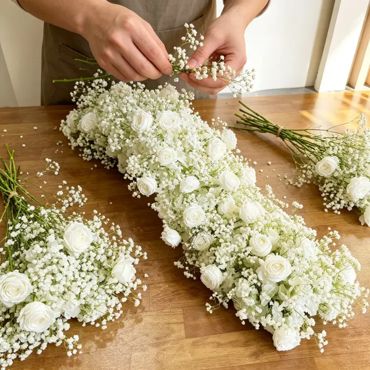 Artisan Handcrafting Artificial Flower Runner Detail Process Handmade Quality Control