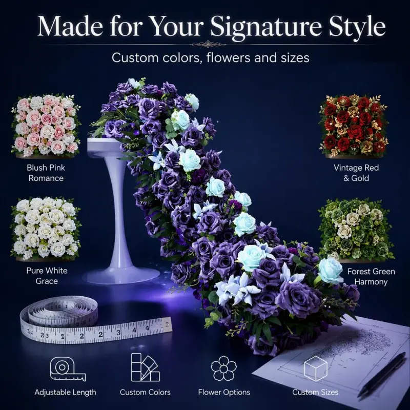 Purple Flower Runner – Lavender Rose & Mint Artificial Aisle Runner