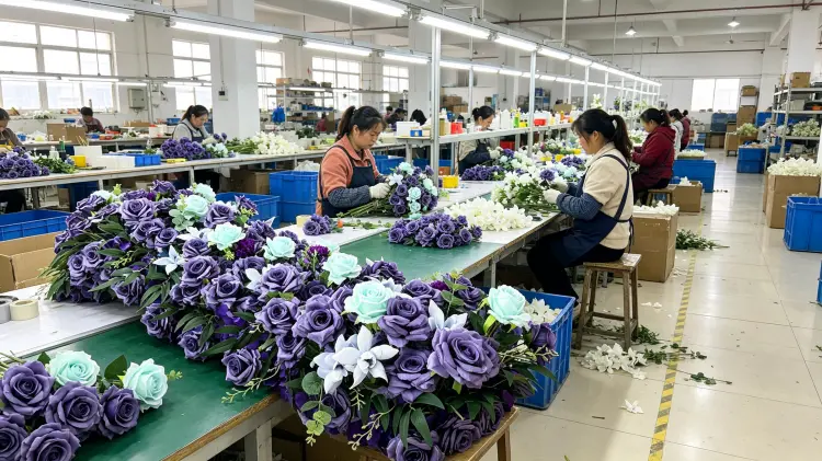 Artificial Flower Factory Production Line Workers Handmade Assembly Workshop for Flower Runners